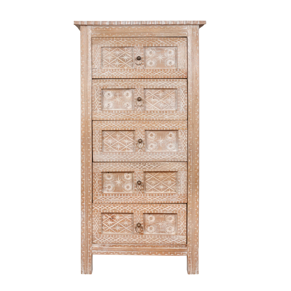 Handcrafted Mango Wood Highboy Dresser with Decorative Door and Drawer Fronts