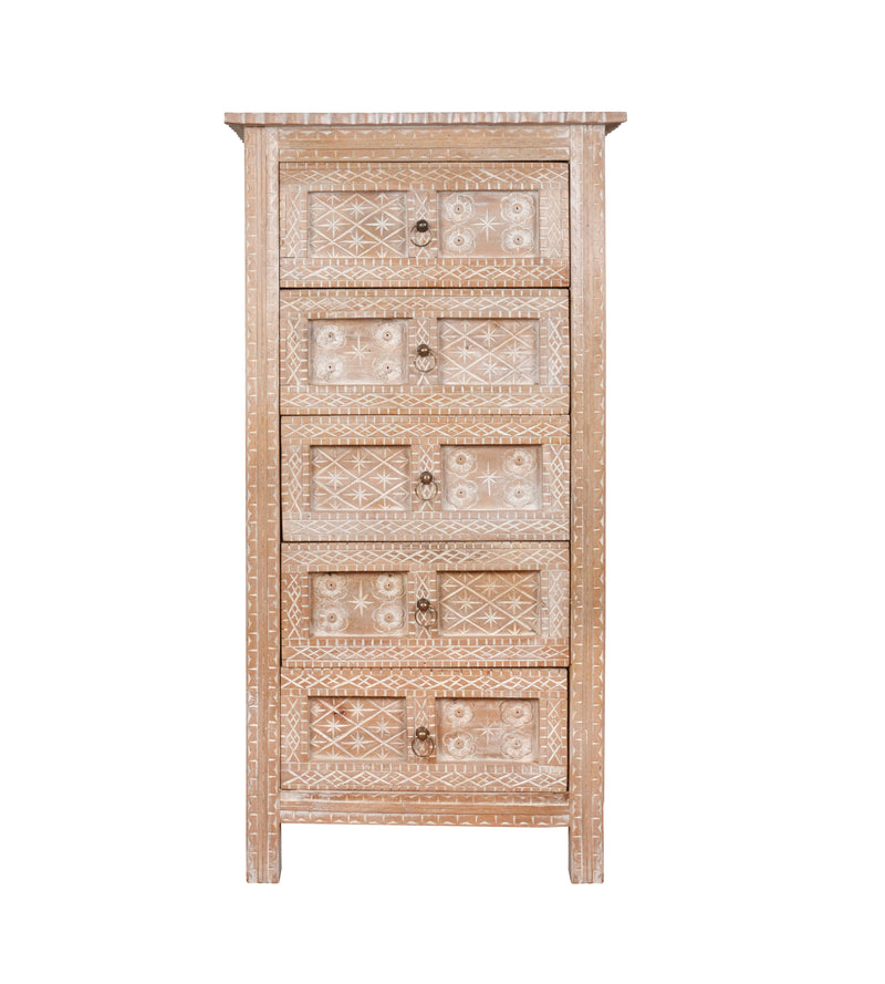 Handcrafted Mango Wood Highboy Dresser with Decorative Door and Drawer Fronts