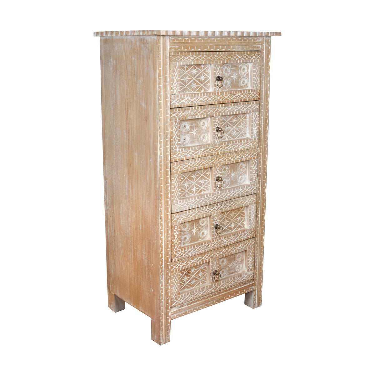 Handcrafted Mango Wood Highboy Dresser with Decorative Door and Drawer Fronts
