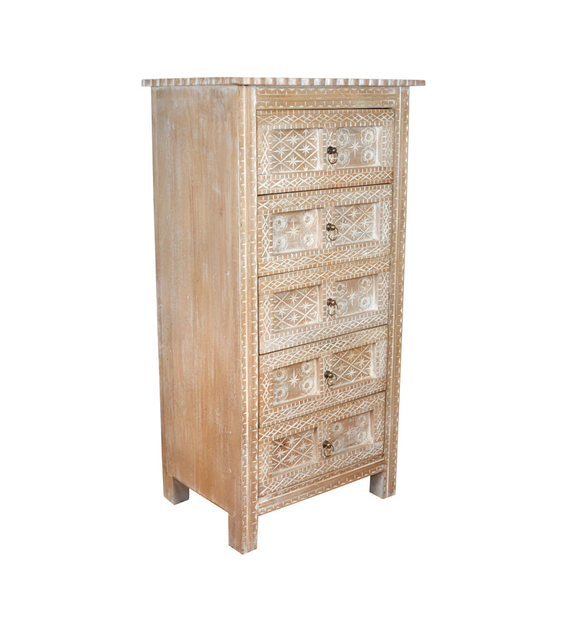 Handcrafted Mango Wood Highboy Dresser with Decorative Door and Drawer Fronts