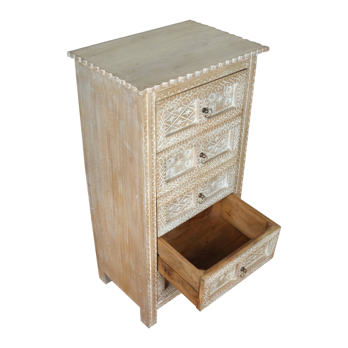 Handcrafted Mango Wood Highboy Dresser with Decorative Door and Drawer Fronts