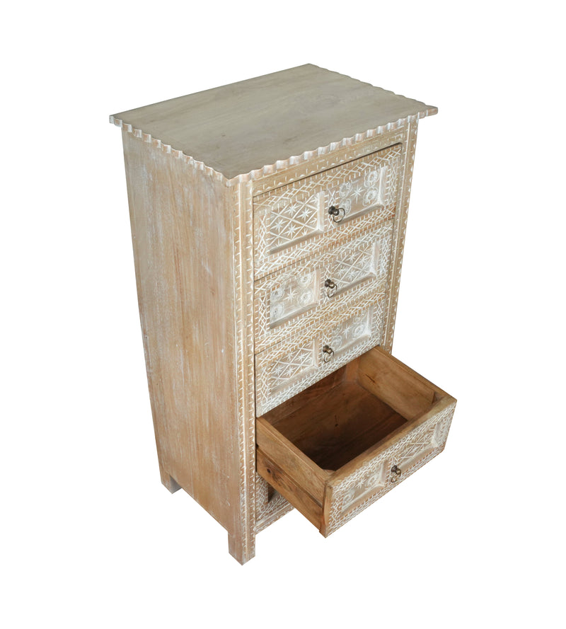 Handcrafted Mango Wood Highboy Dresser with Decorative Door and Drawer Fronts