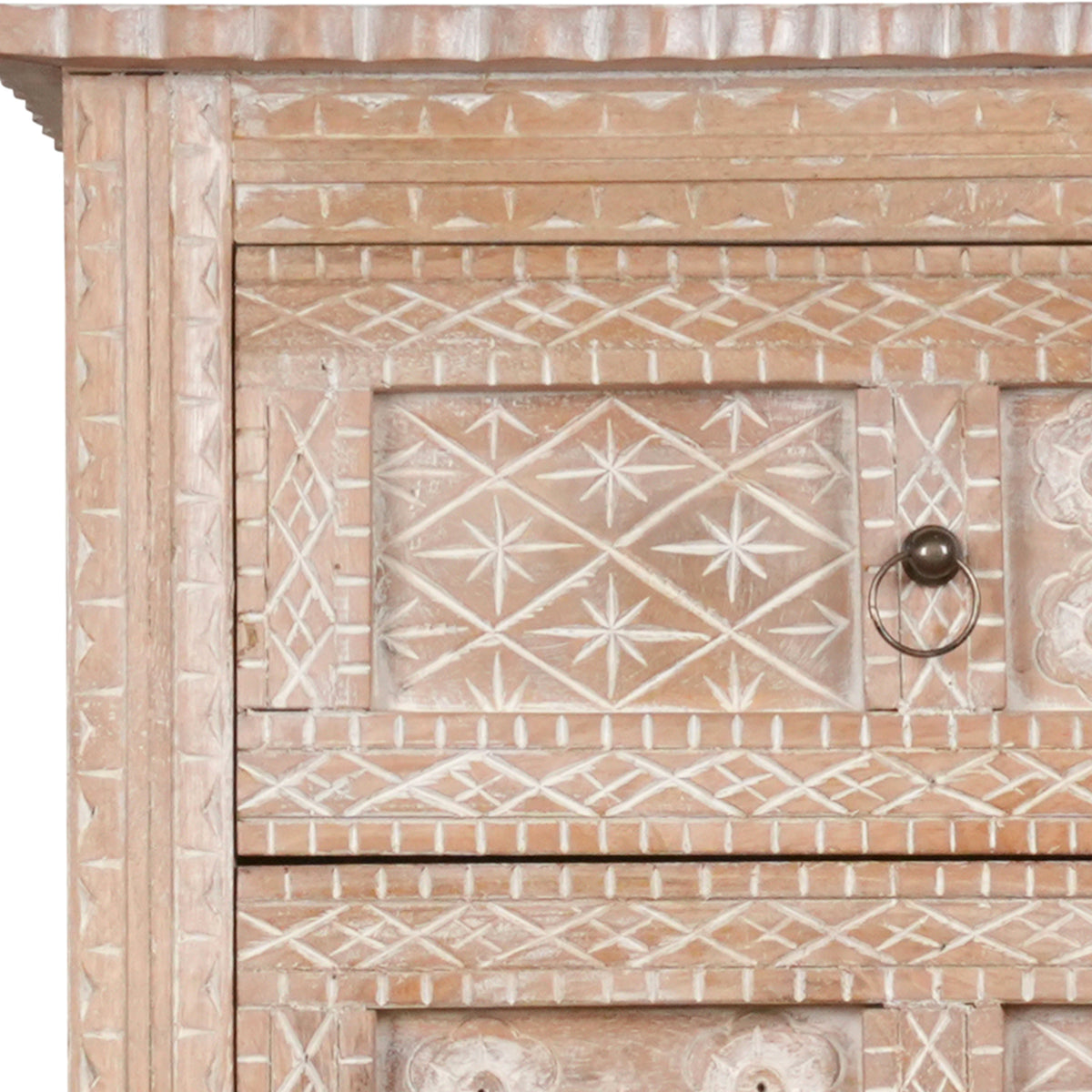 Handcrafted Mango Wood Highboy Dresser with Decorative Door and Drawer Fronts