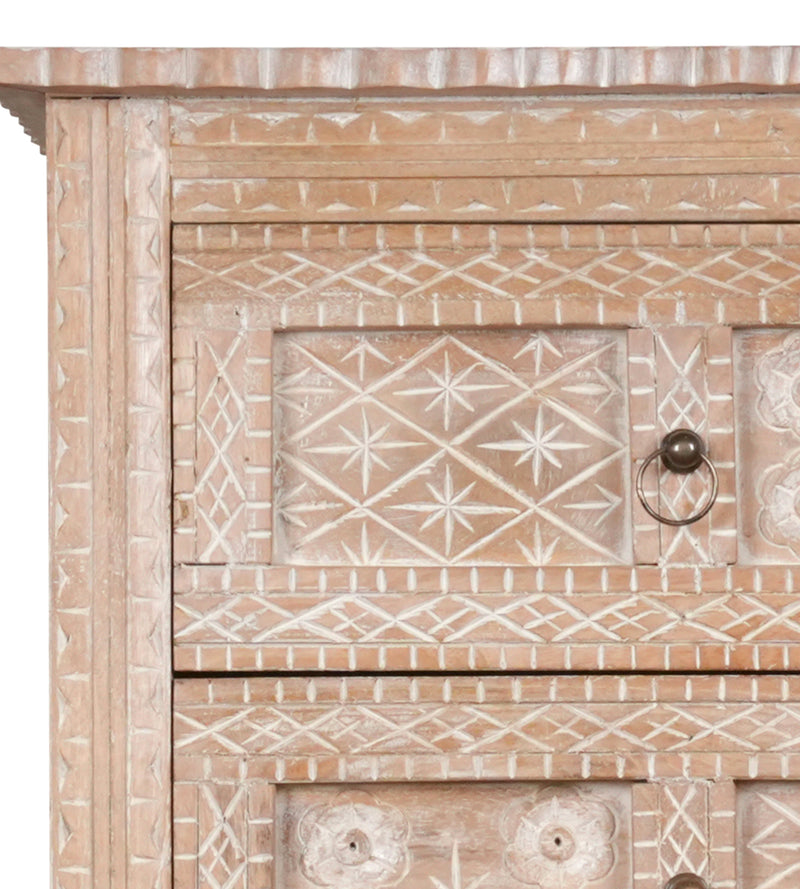 Handcrafted Mango Wood Highboy Dresser with Decorative Door and Drawer Fronts