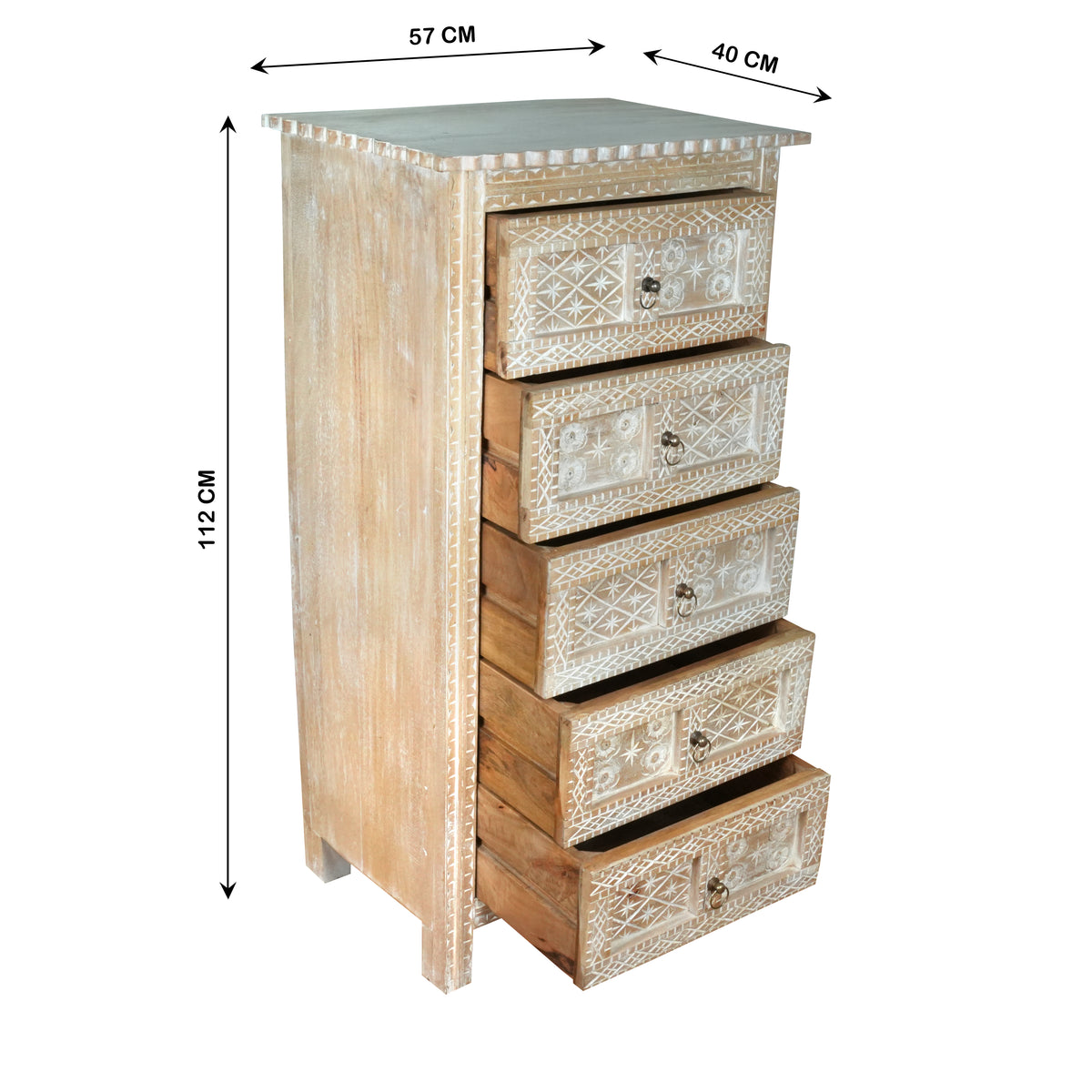 Handcrafted Mango Wood Highboy Dresser with Decorative Door and Drawer Fronts