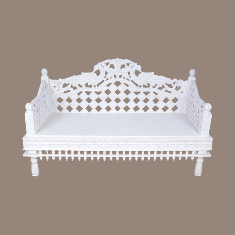 Handcrafted Rajasthani Ornate Wooden Daybed/Bench with Intricate Carvings - Jodhpur Craftsmanship