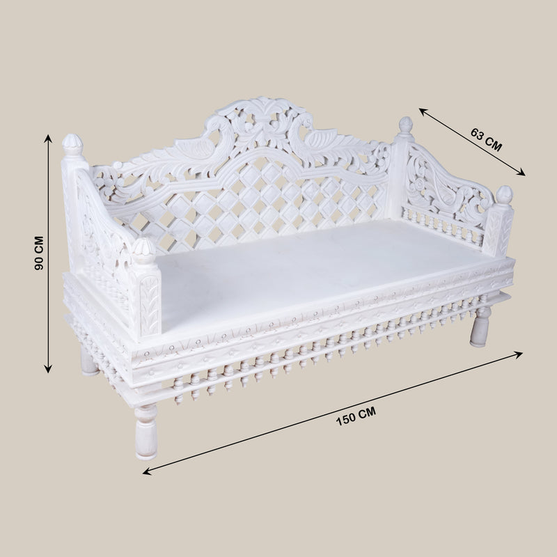 Handcrafted Rajasthani Ornate Wooden Daybed/Bench with Intricate Carvings - Jodhpur Craftsmanship