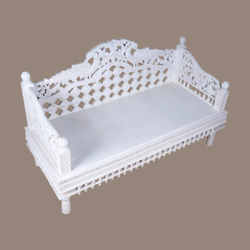 Handcrafted Rajasthani Ornate Wooden Daybed/Bench with Intricate Carvings - Jodhpur Craftsmanship