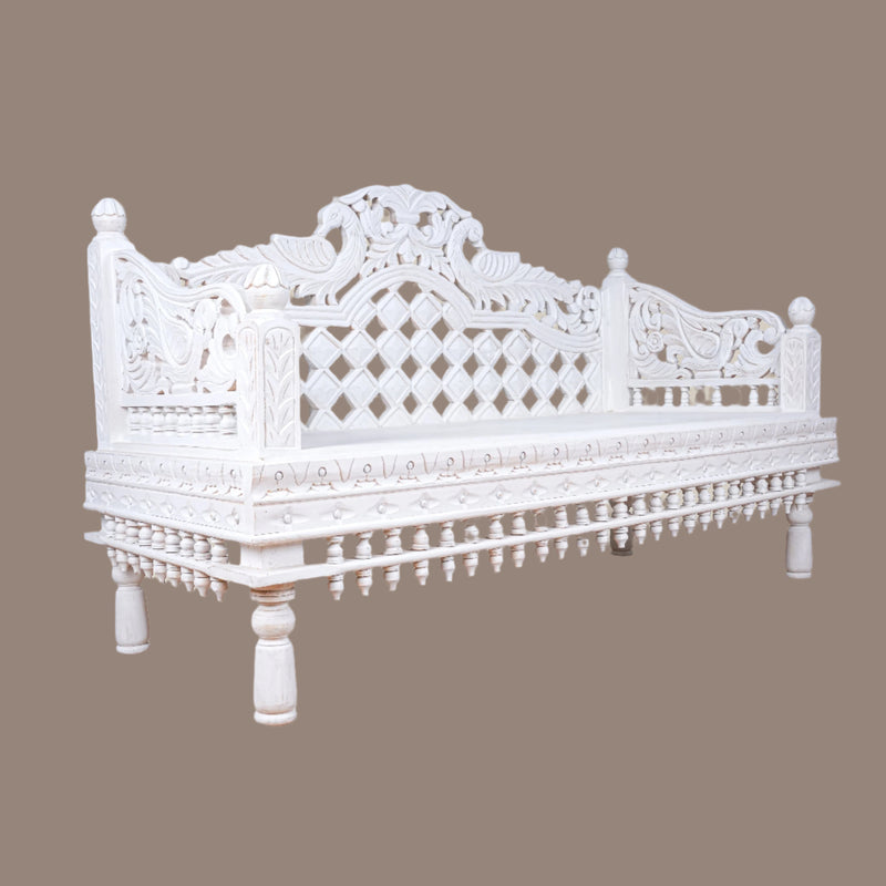 Handcrafted Rajasthani Ornate Wooden Daybed/Bench with Intricate Carvings - Jodhpur Craftsmanship