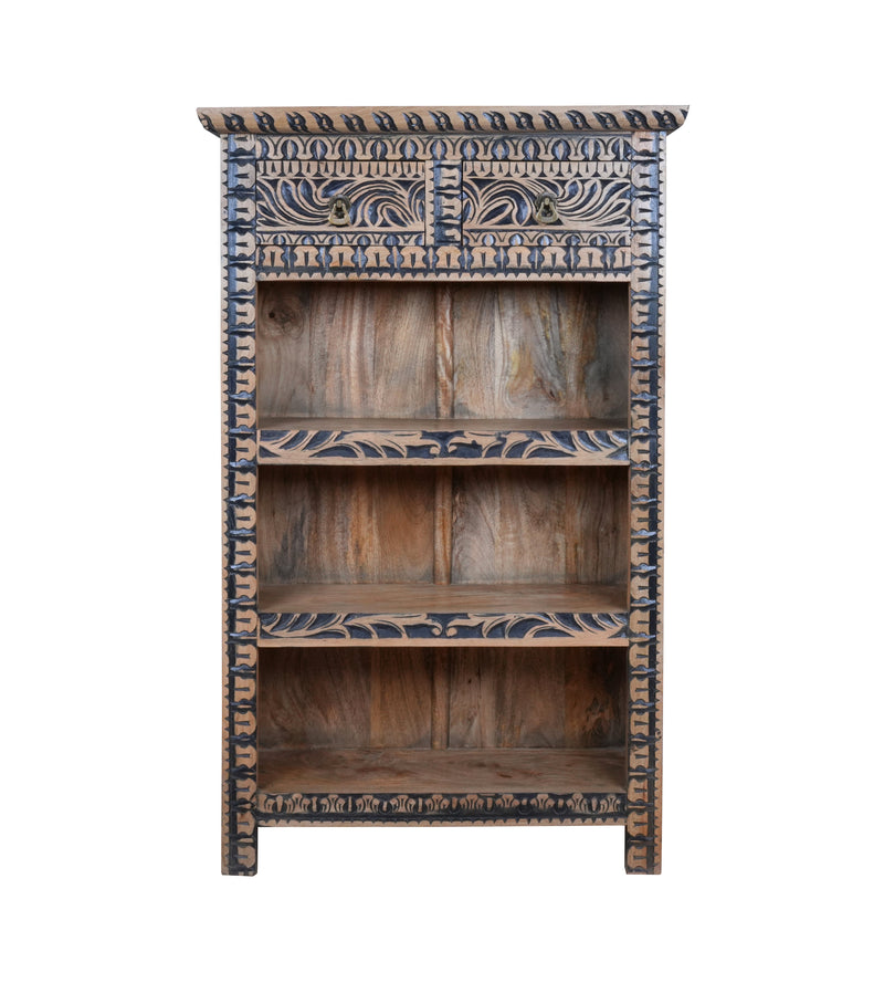 Handcrafted Rajasthani Wooden Bookshelf – Traditional Carved Design
