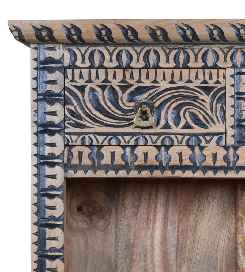 Handcrafted Rajasthani Wooden Bookshelf – Traditional Carved Design