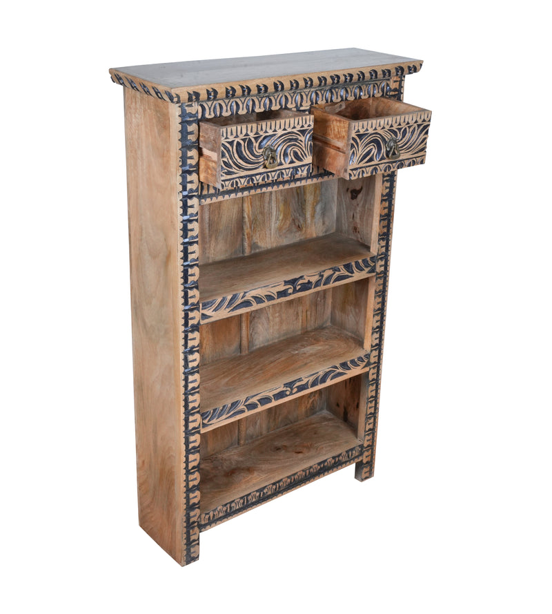 Handcrafted Rajasthani Wooden Bookshelf – Traditional Carved Design
