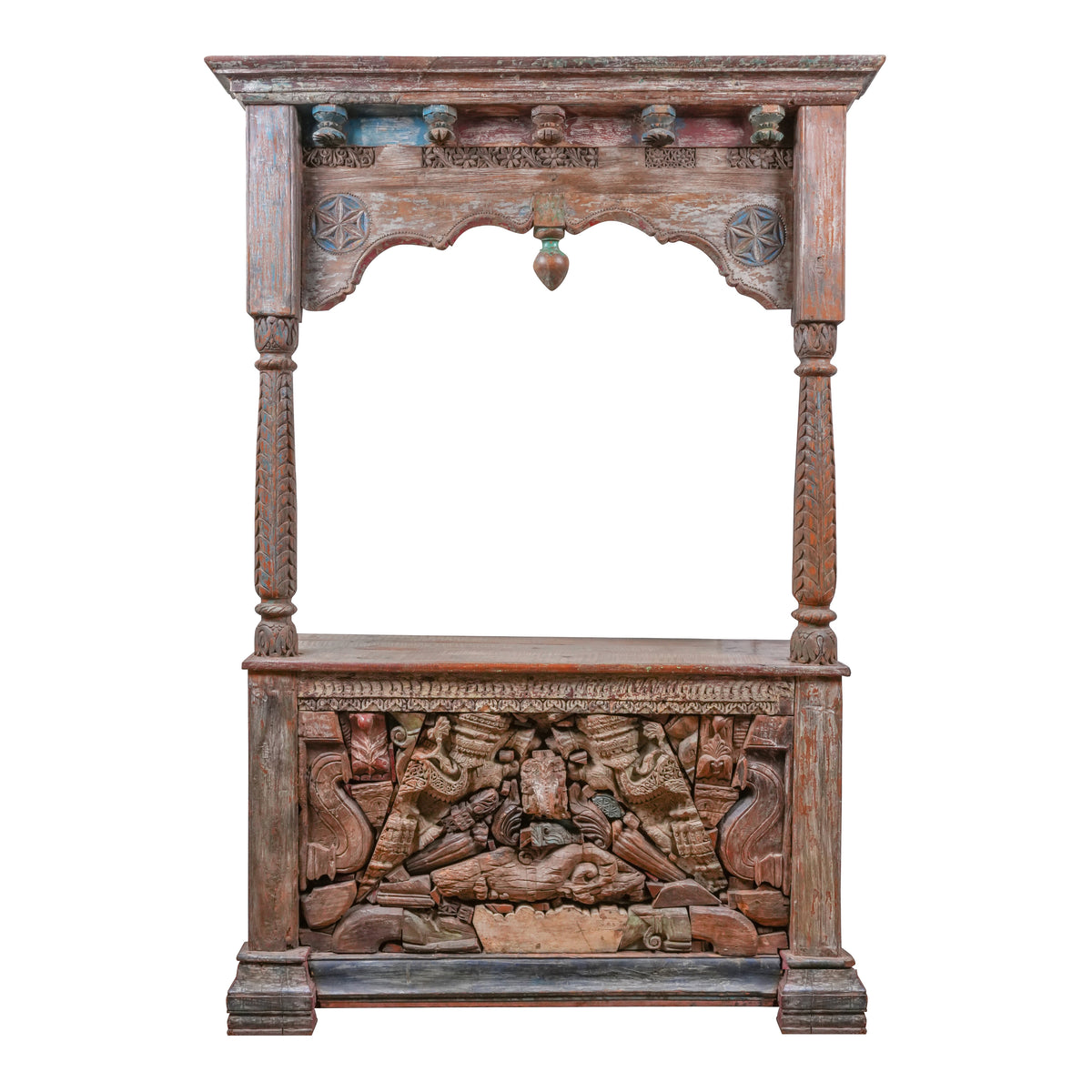 Antique Handcrafted Jodhpuri Wooden Counter with Intricate Carved Detailing