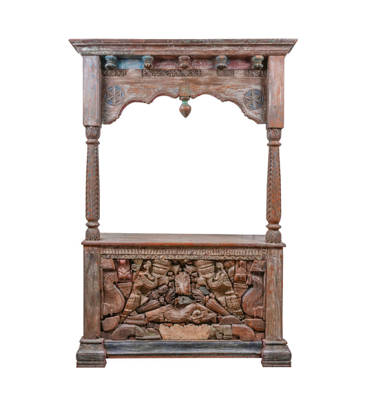 Antique Handcrafted Jodhpuri Wooden Counter with Intricate Carved Detailing
