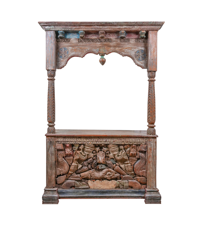 Antique Handcrafted Jodhpuri Wooden Counter with Intricate Carved Detailing