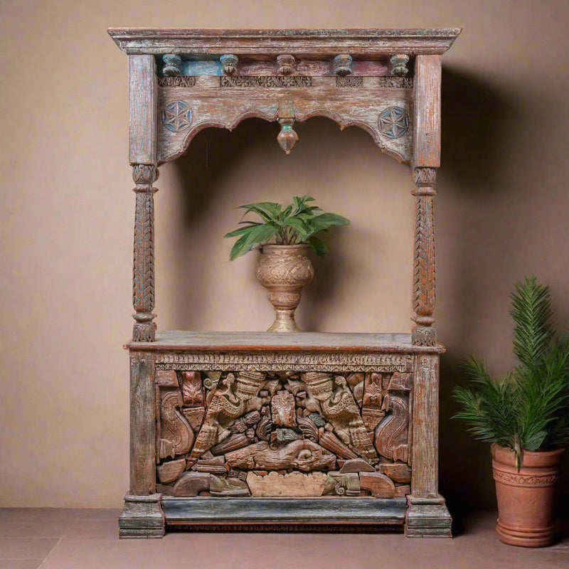 Antique Handcrafted Jodhpuri Wooden Counter with Intricate Carved Detailing