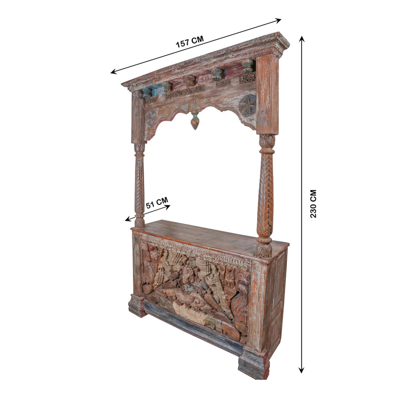 Antique Handcrafted Jodhpuri Wooden Counter with Intricate Carved Detailing