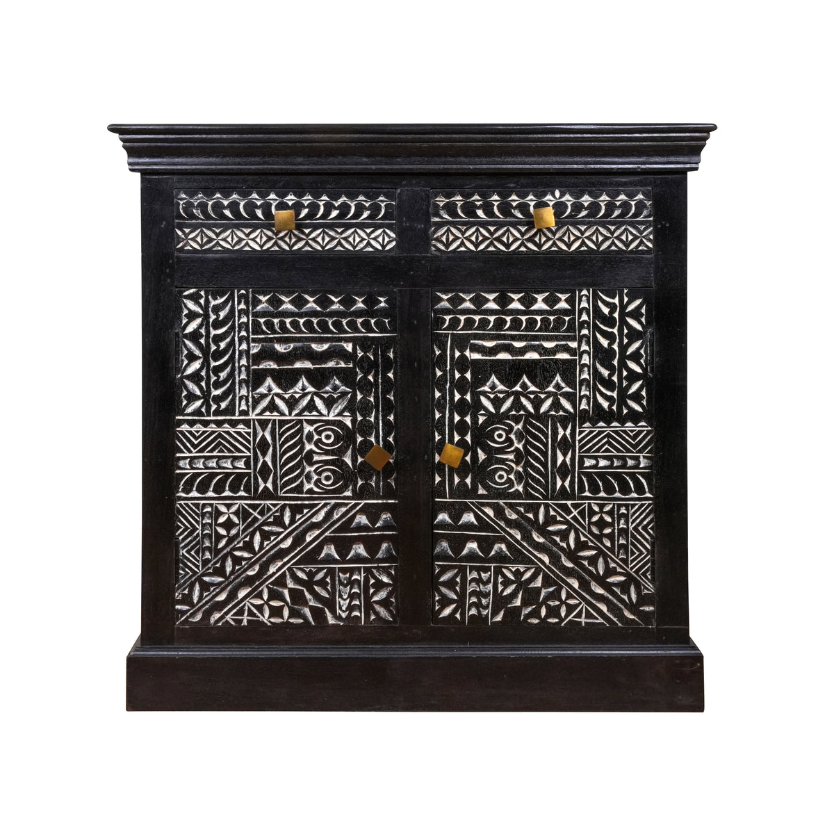 Handcrafted Wooden Cabinet with Intricate Inlay Detailing