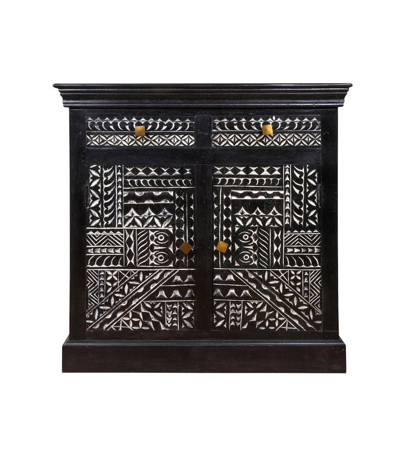 Handcrafted Wooden Cabinet with Intricate Inlay Detailing