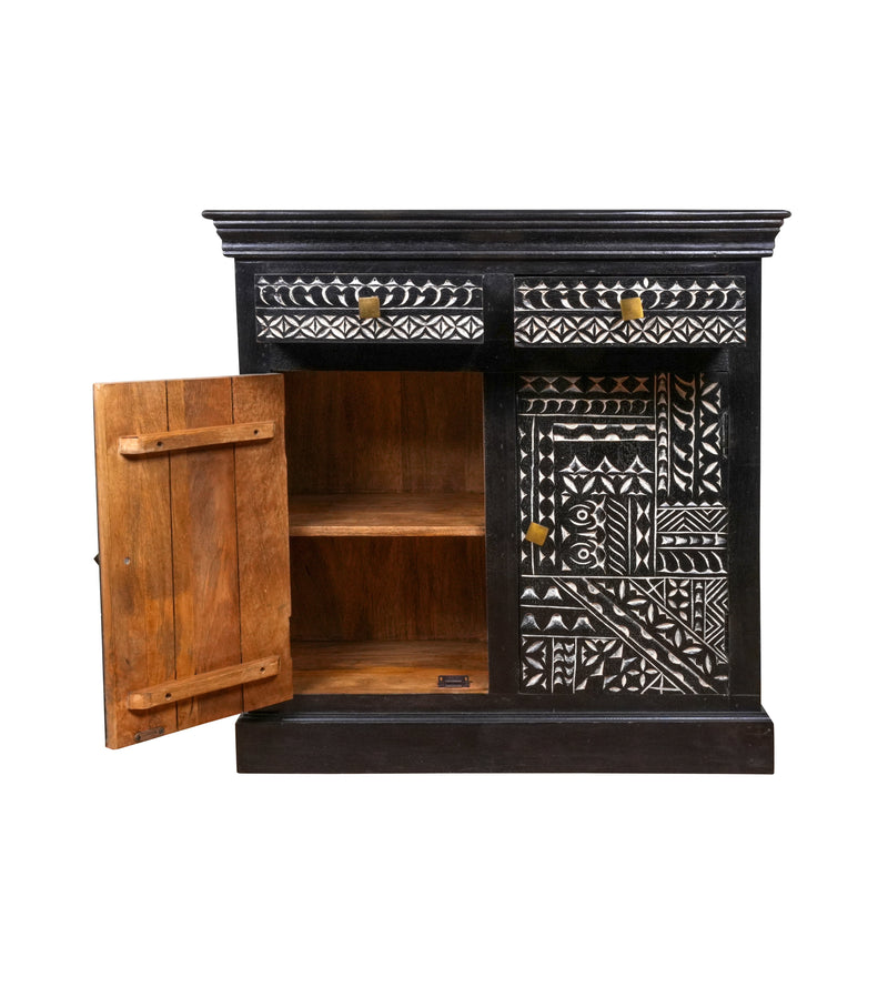 Handcrafted Wooden Cabinet with Intricate Inlay Detailing