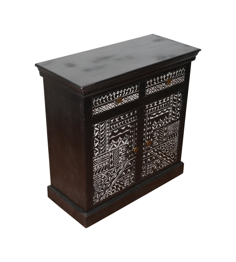 Handcrafted Wooden Cabinet with Intricate Inlay Detailing