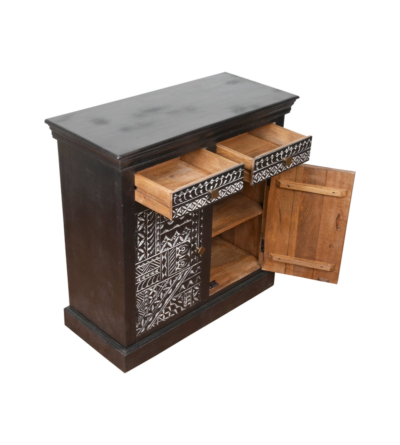 Handcrafted Wooden Cabinet with Intricate Inlay Detailing