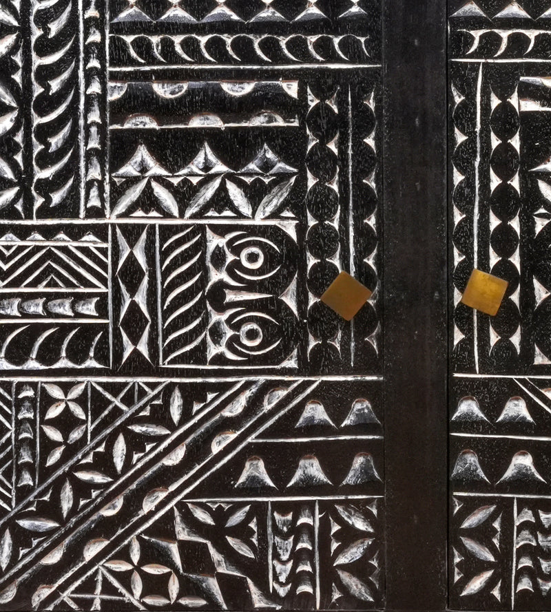 Handcrafted Wooden Cabinet with Intricate Inlay Detailing