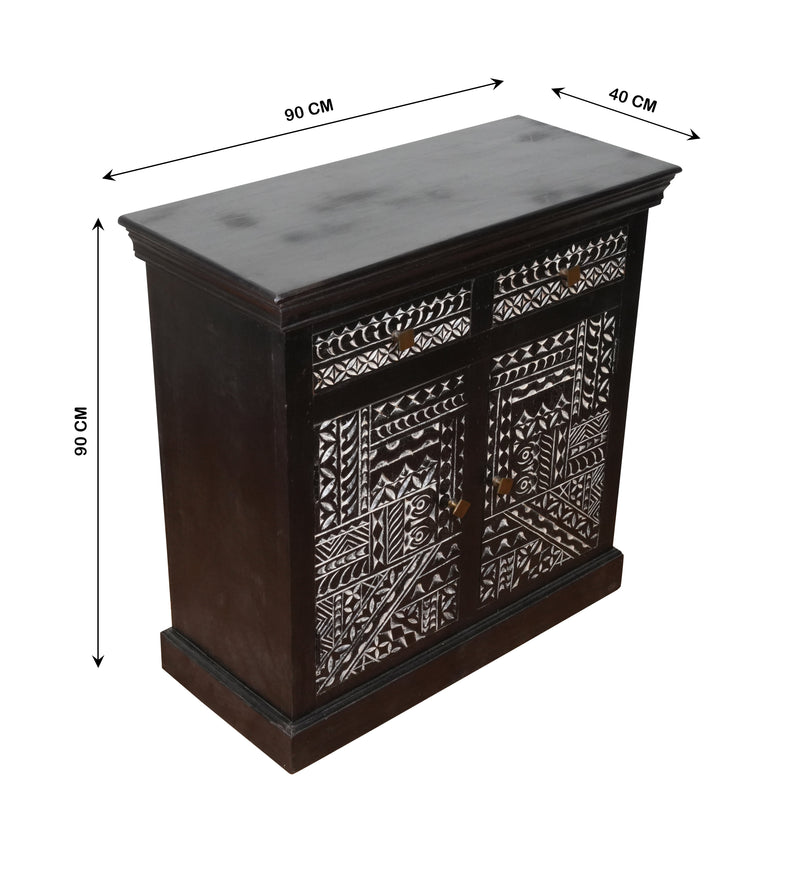 Handcrafted Wooden Cabinet with Intricate Inlay Detailing