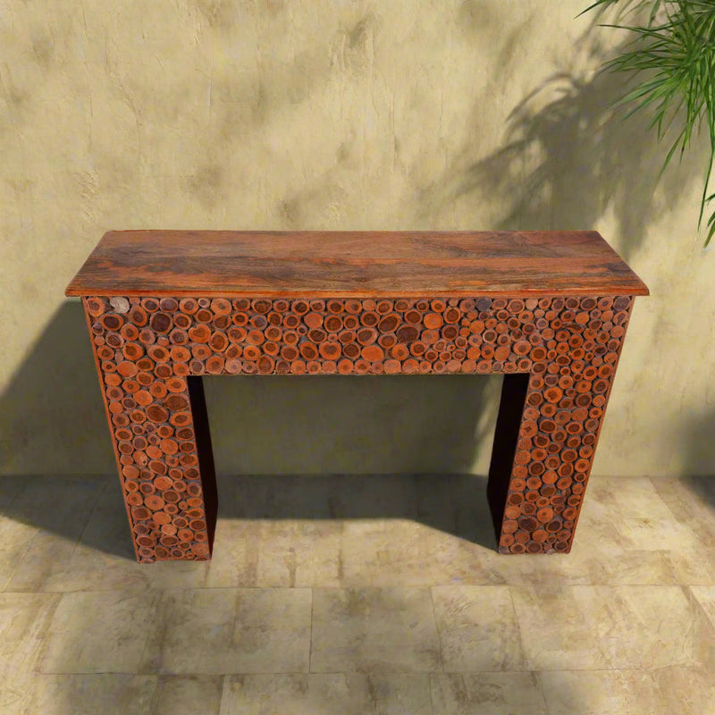 Handcrafted Wooden Console Table with Unique Textured Surface