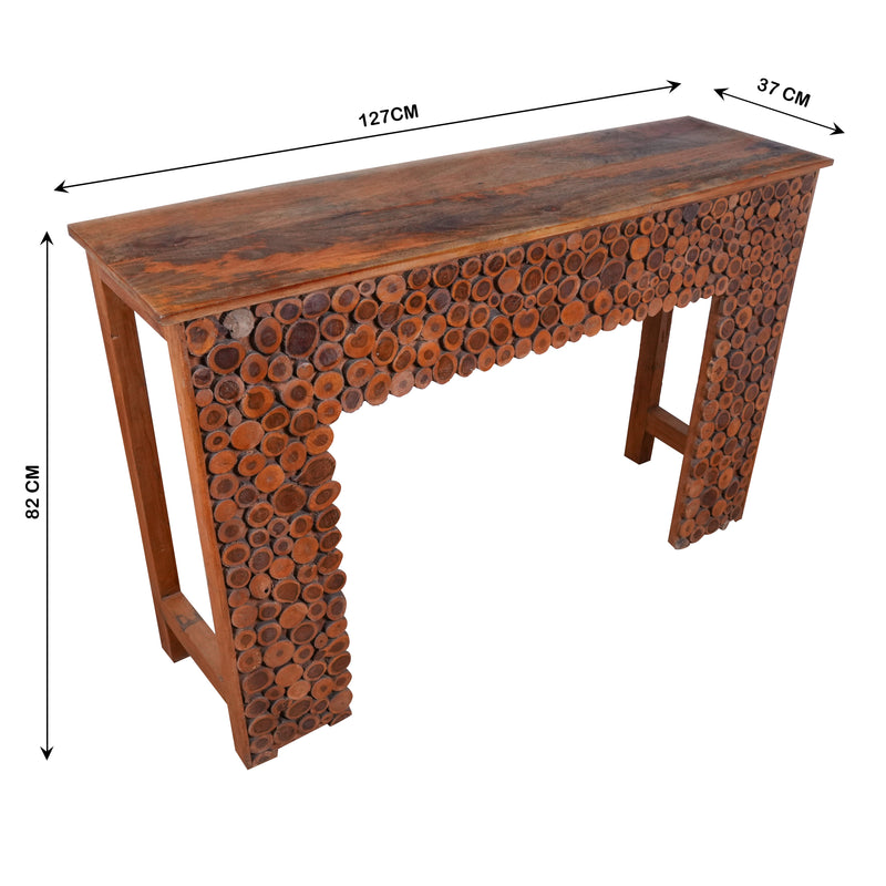Handcrafted Wooden Console Table with Unique Textured Surface