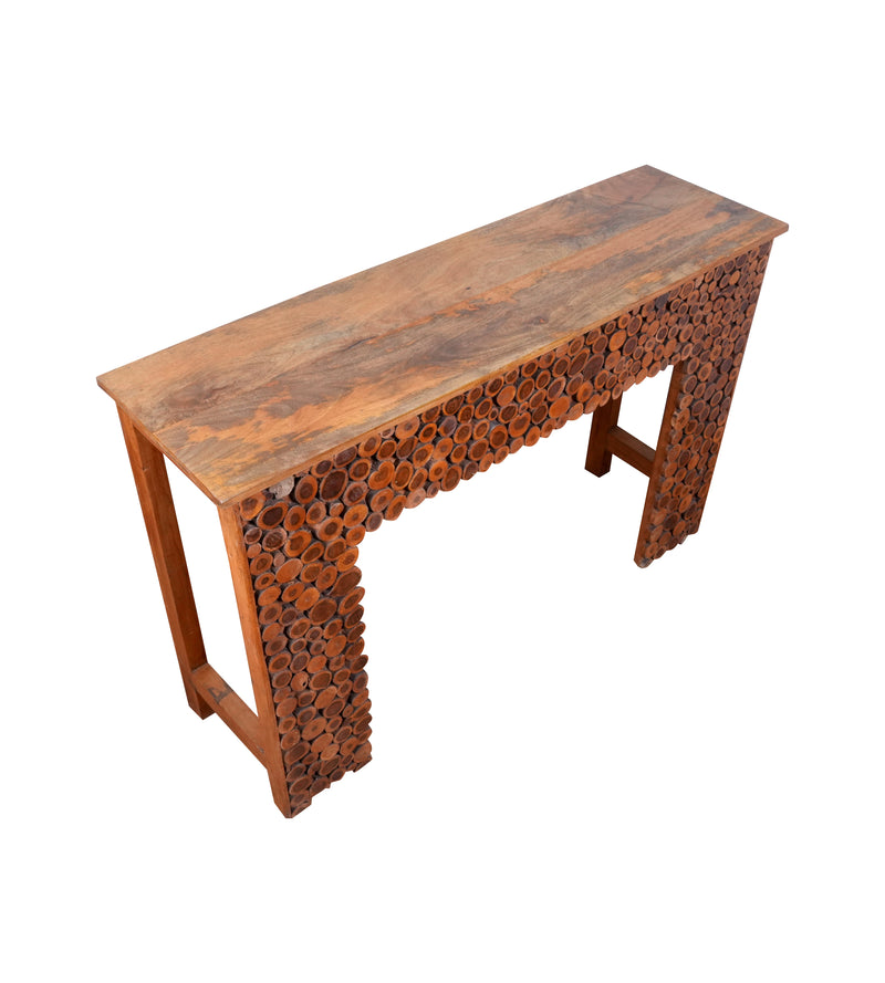 Handcrafted Wooden Console Table with Unique Textured Surface