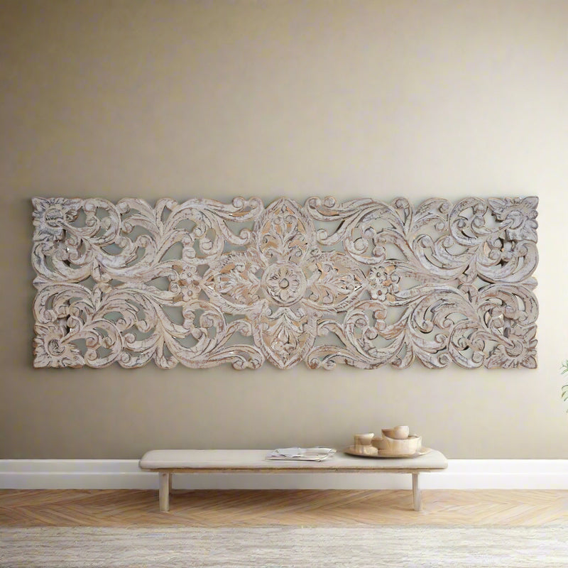 Handcrafted Wooden Carved Panel – Intricate Floral Design