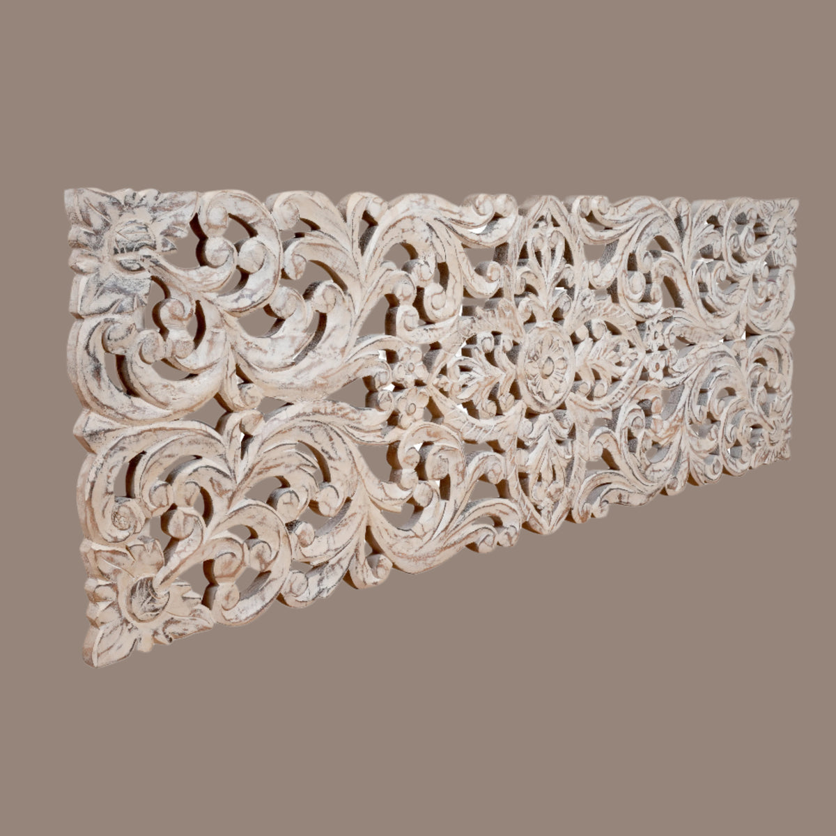 Handcrafted Wooden Carved Panel – Intricate Floral Design