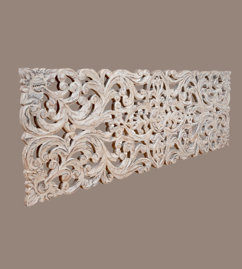 Handcrafted Wooden Carved Panel – Intricate Floral Design