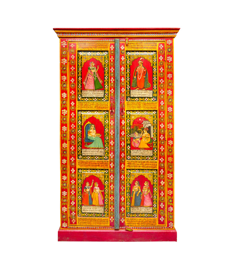 Antique Wooden Handpainted Cabinet – Traditional Rajasthani Artistry