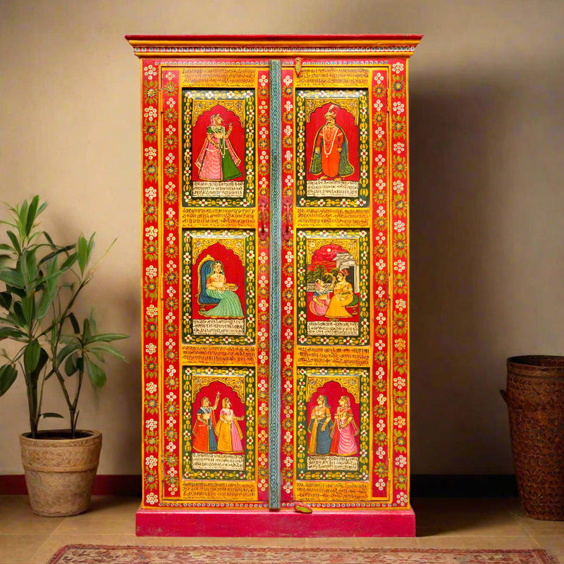 Antique Wooden Handpainted Cabinet – Traditional Rajasthani Artistry
