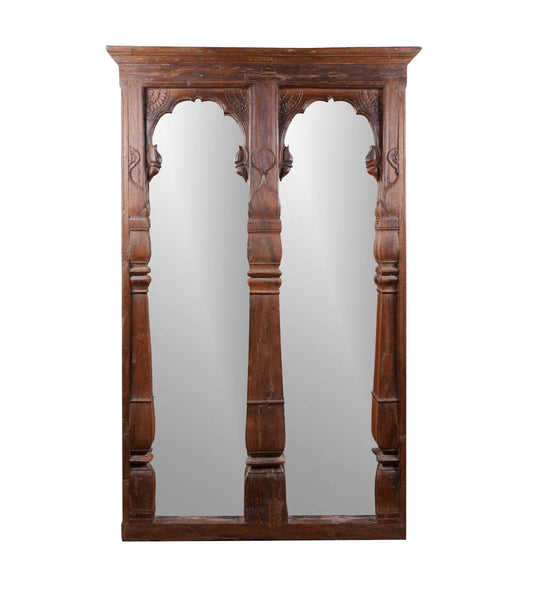 Handcrafted Wooden Mirror – Traditional Indian Design with Intricate Detailing