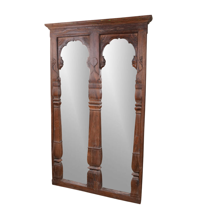 Handcrafted Wooden Mirror – Traditional Indian Design with Intricate Detailing