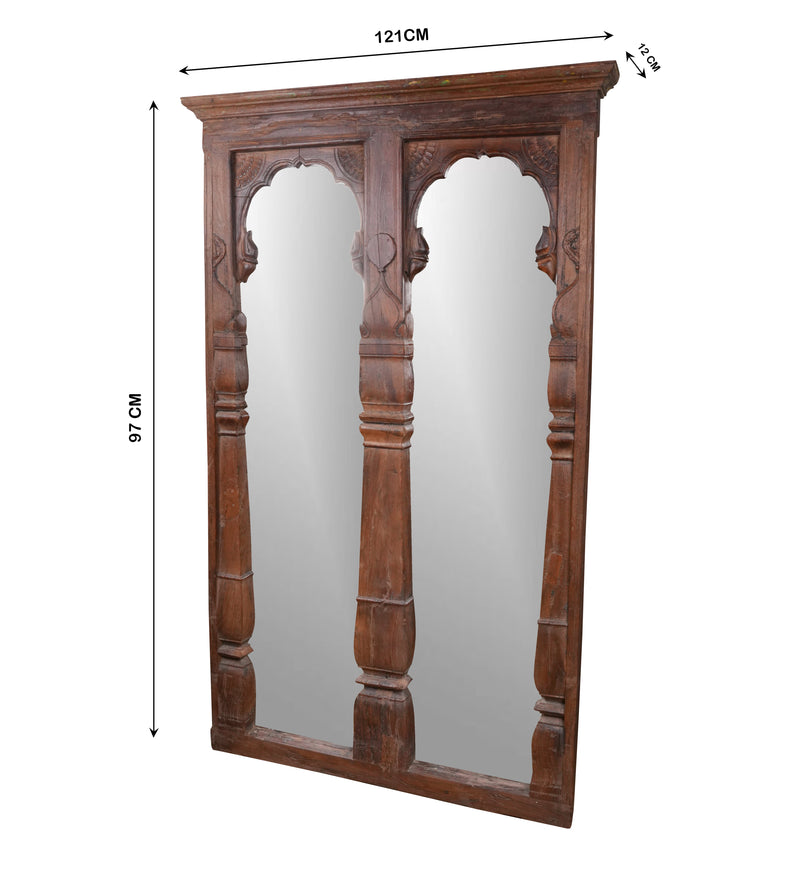 Handcrafted Wooden Mirror – Traditional Indian Design with Intricate Detailing