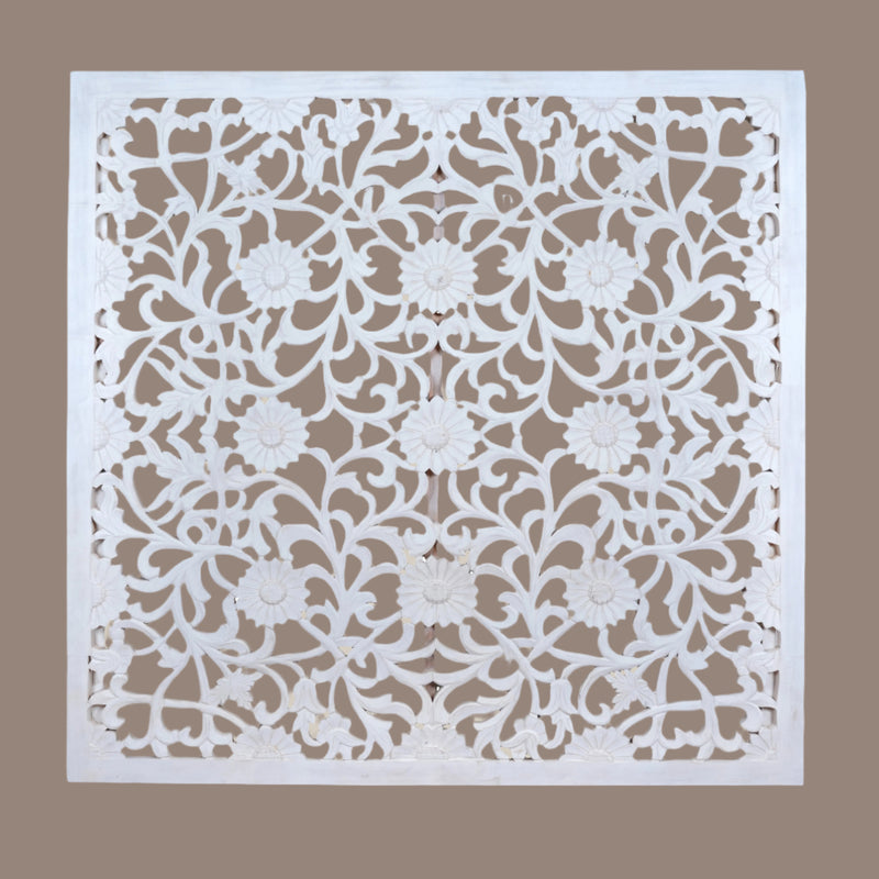 Handcrafted Wooden Carved Panel – Intricate Floral Design