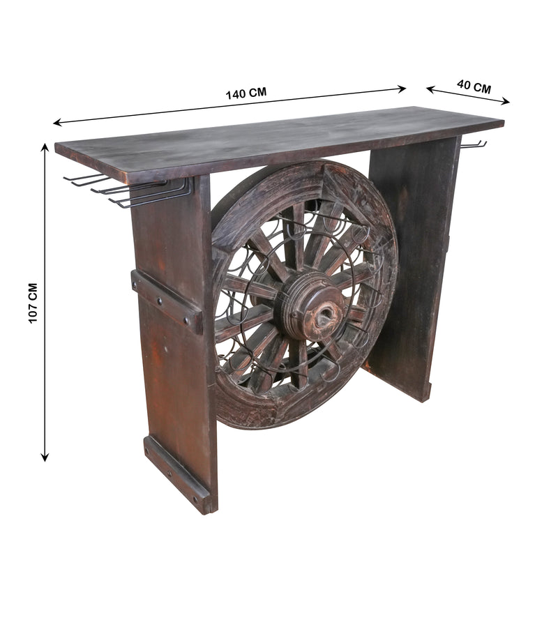 Antique Wooden Bar Counter – Vintage Wheel-Inspired Design