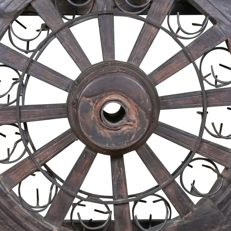 Antique Wooden Bar Counter – Vintage Wheel-Inspired Design