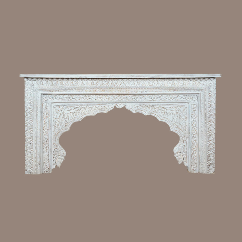 Handcrafted Wooden Console Table – Traditional Indian Carvings in White Finish