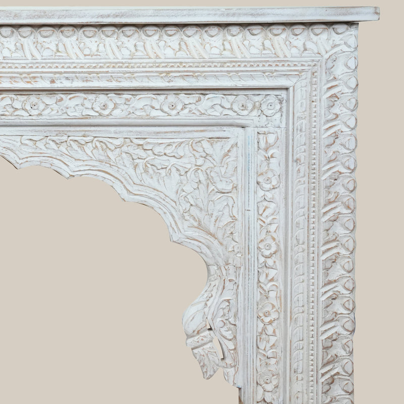 Handcrafted Wooden Console Table – Traditional Indian Carvings in White Finish