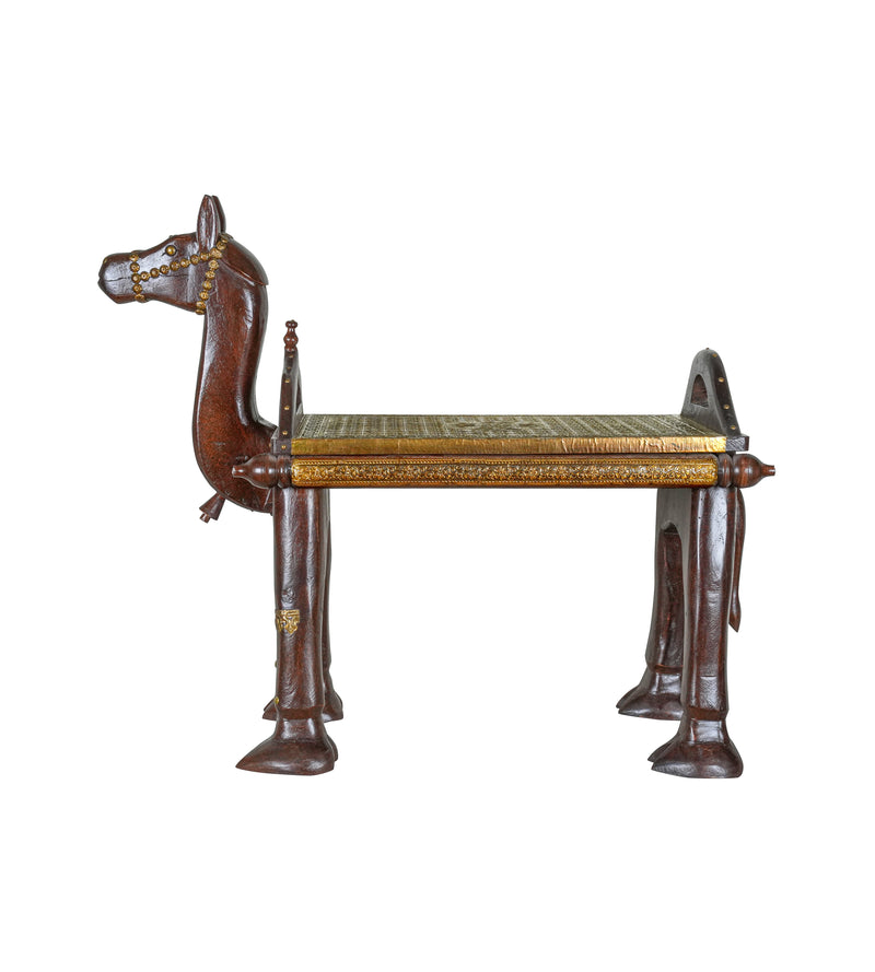 Handcrafted Wooden Horse Bench – Traditional Rajasthani Design