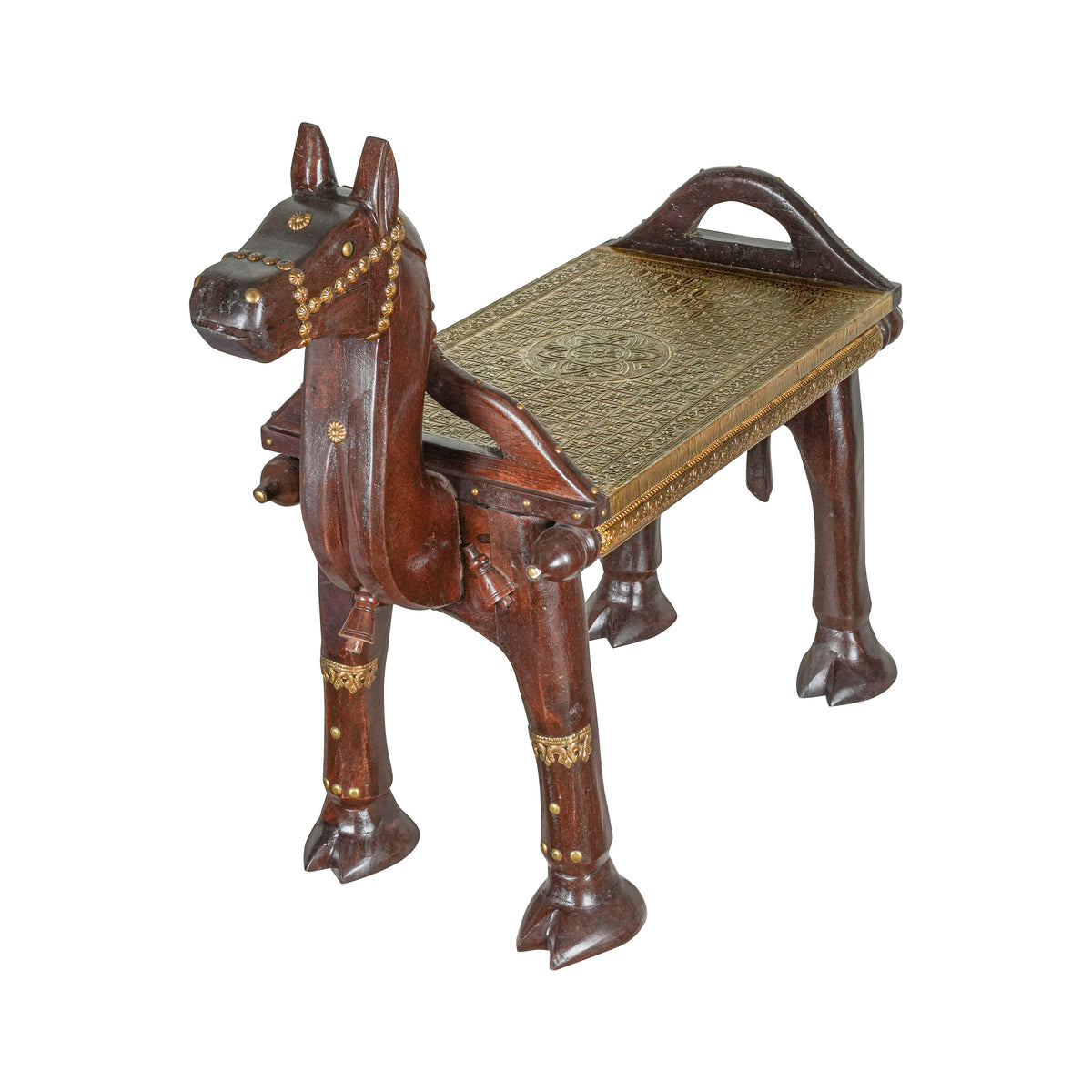 Handcrafted Wooden Horse Bench – Traditional Rajasthani Design