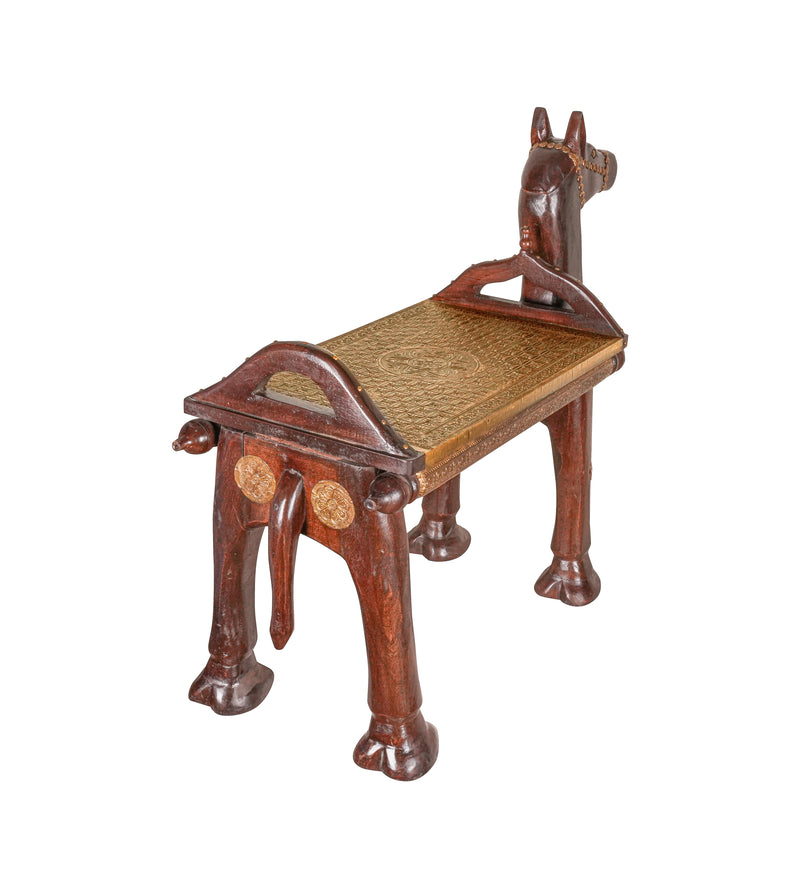 Handcrafted Wooden Horse Bench – Traditional Rajasthani Design