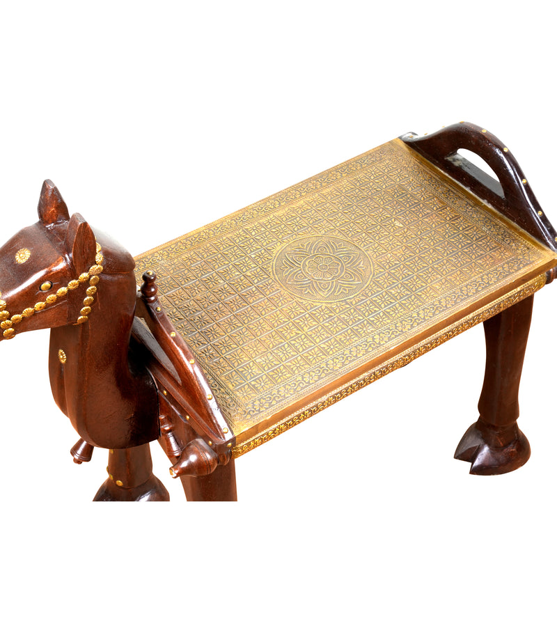 Handcrafted Wooden Horse Bench – Traditional Rajasthani Design