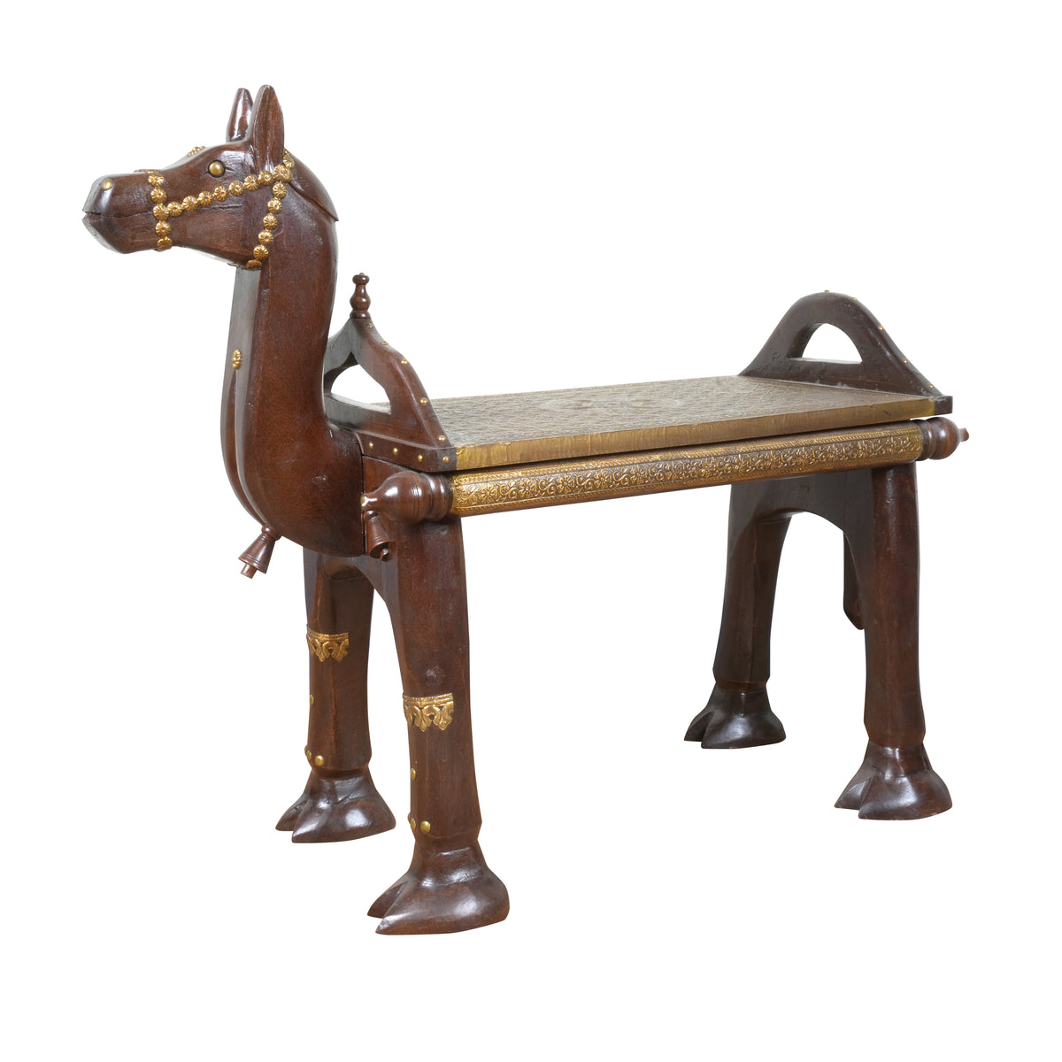 Handcrafted Wooden Horse Bench – Traditional Rajasthani Design