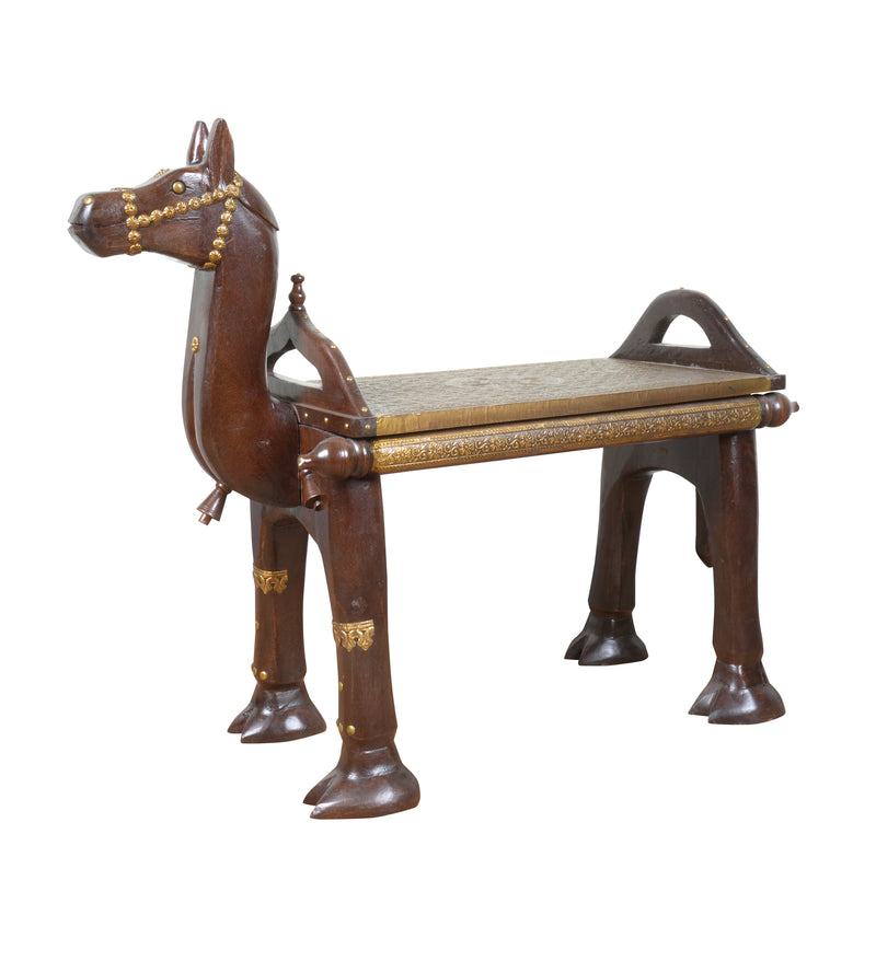 Handcrafted Wooden Horse Bench – Traditional Rajasthani Design